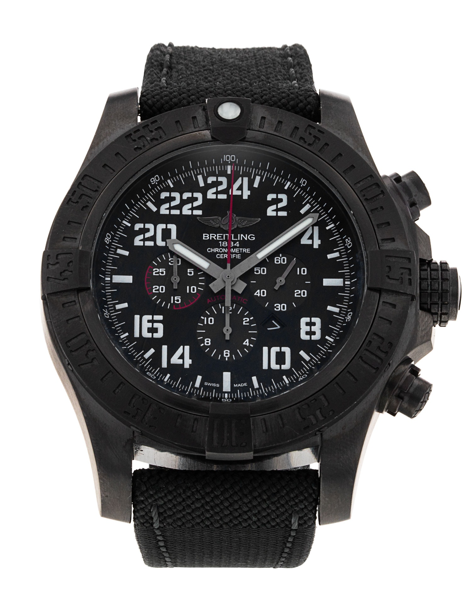 Breitling Super Avenger Black Arabic Dial Fabric Strap