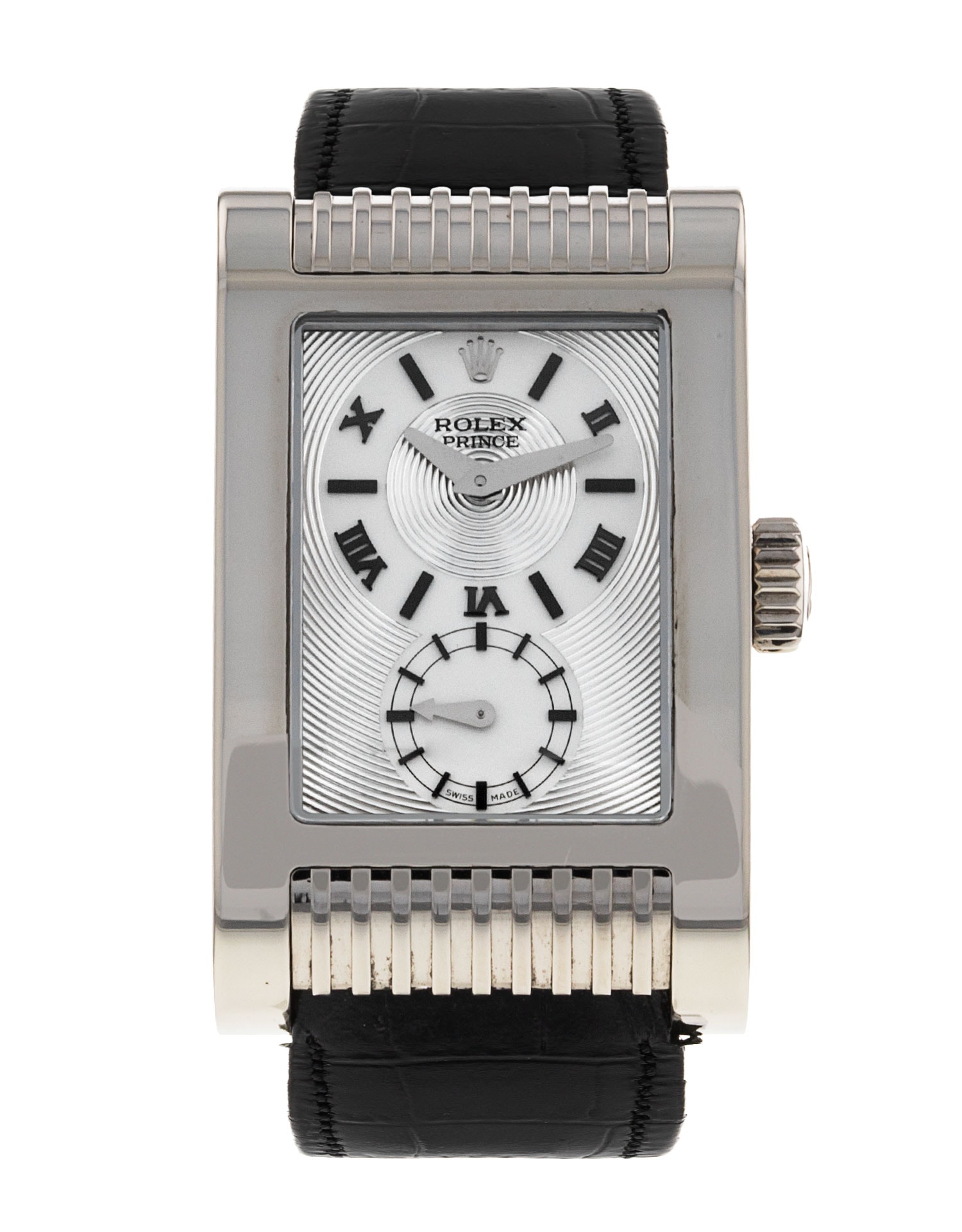 Rolex Prince Silver Roman Numeral Dial Leather Strap