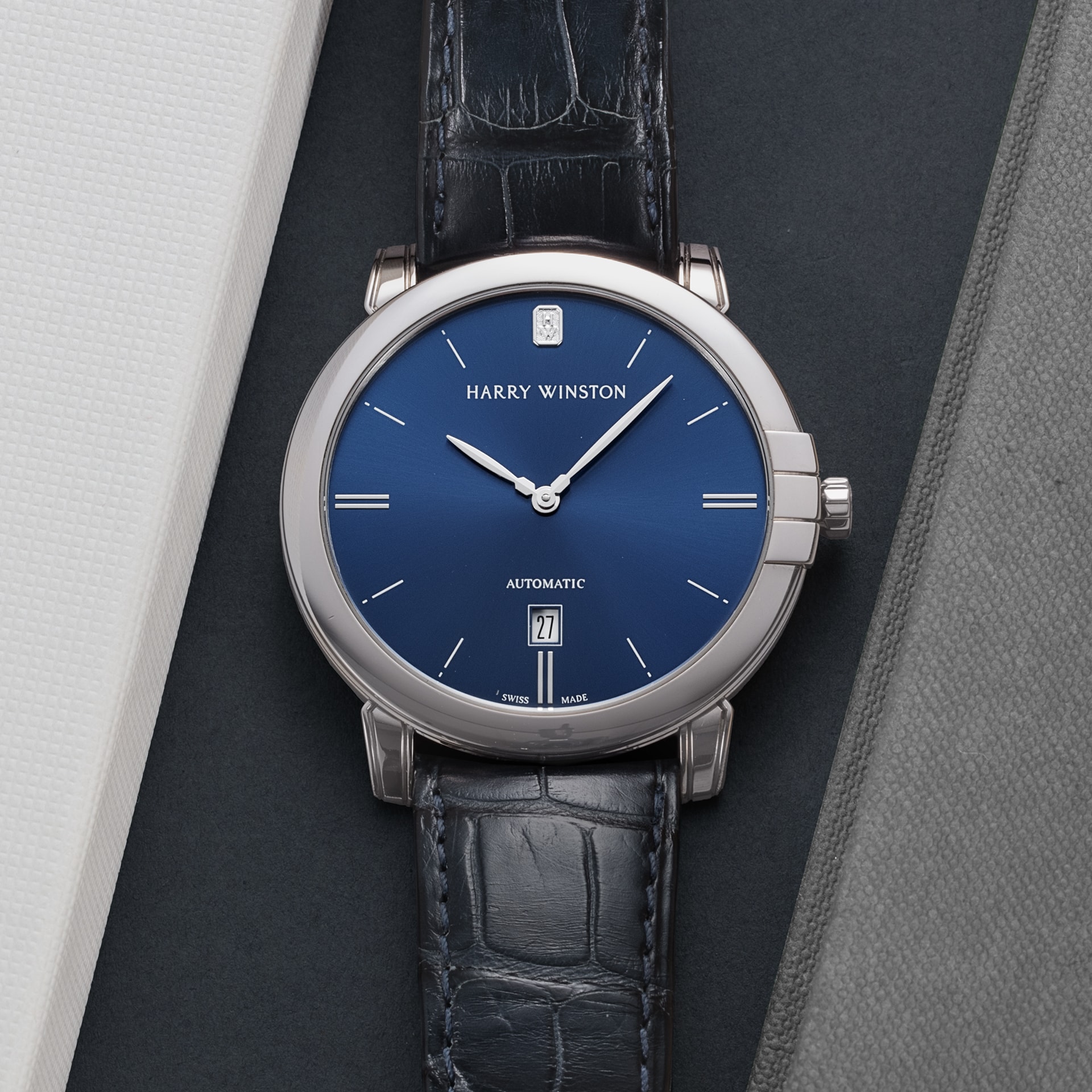 Harry Winston Midnight Blue Baton Dial Leather Strap
