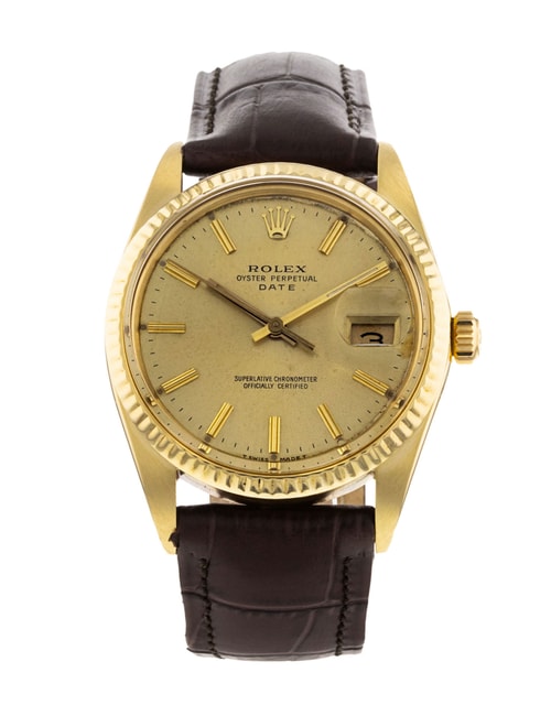 Rolex Oyster Perpetual Date Champagne Baton Dial
