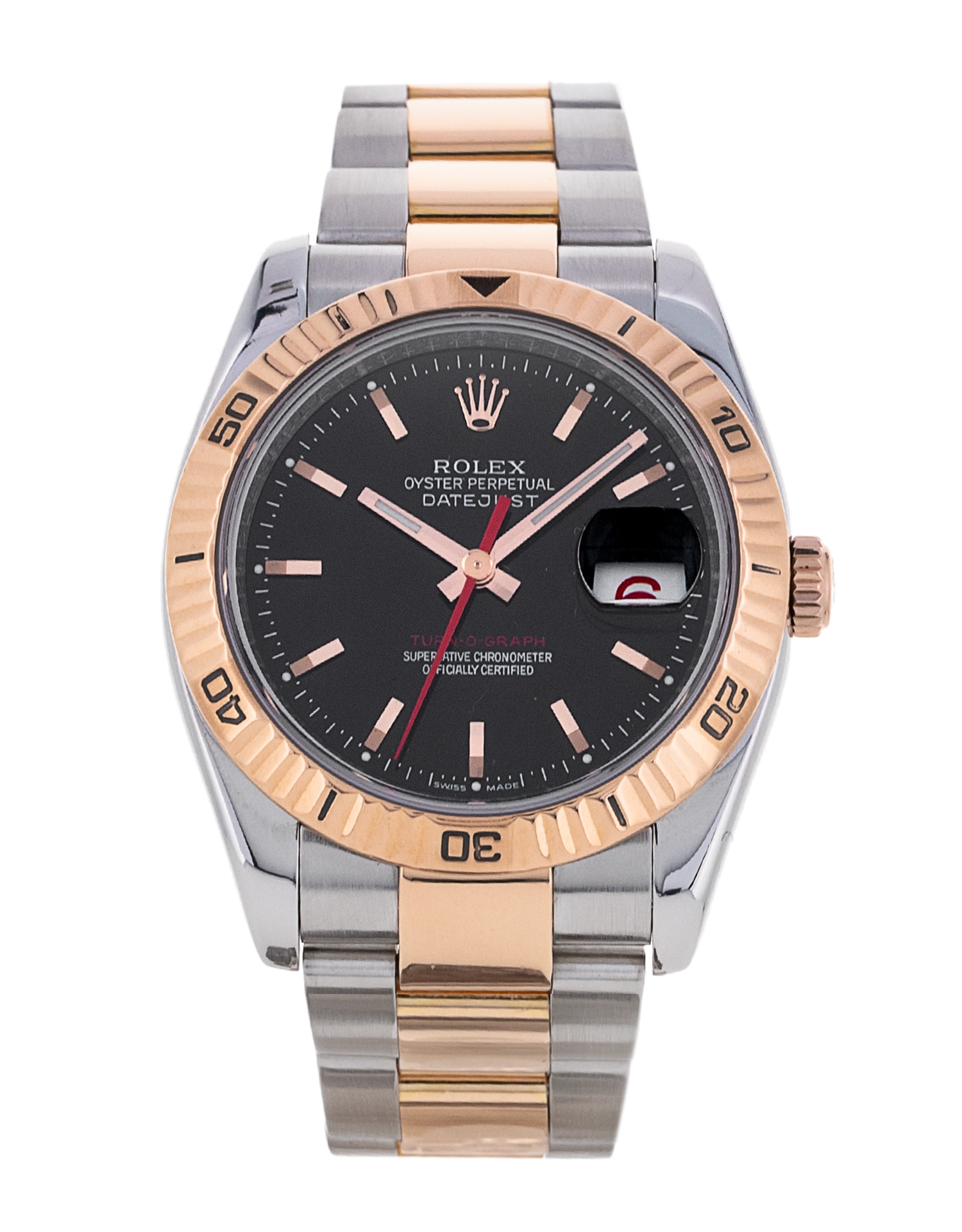 Rolex Turn O Graph Black Baton Dial Bracelet Strap