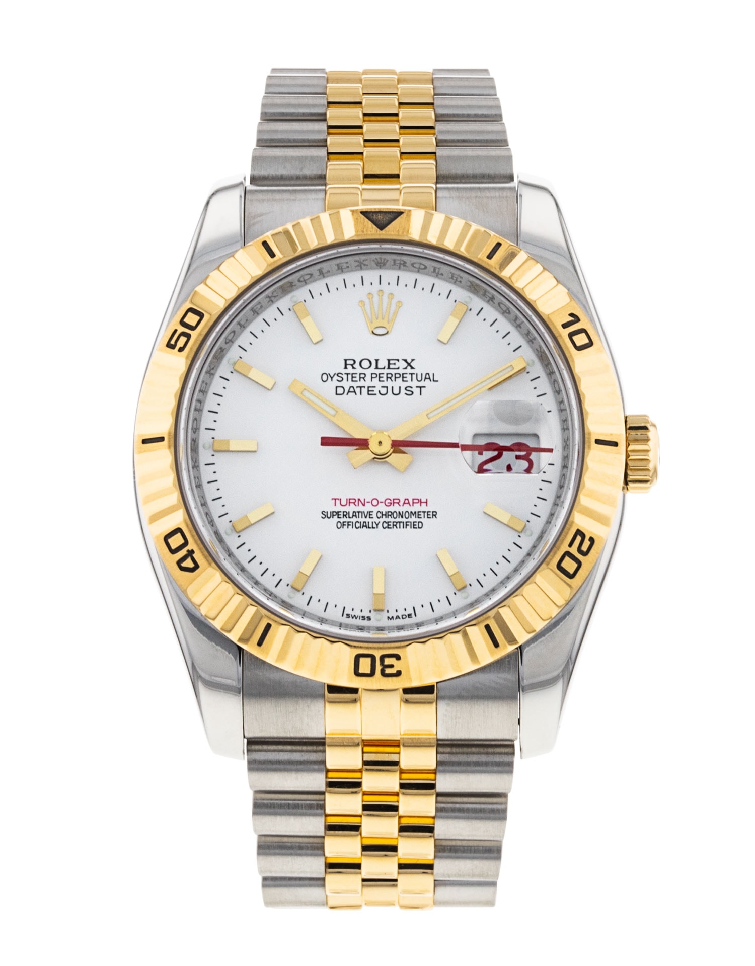 Rolex Turn O Graph White Baton Dial Bracelet Strap