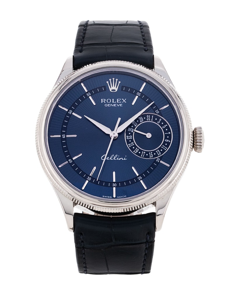 Rolex Cellini 50519 Blue Baton Dial Leather Strap
