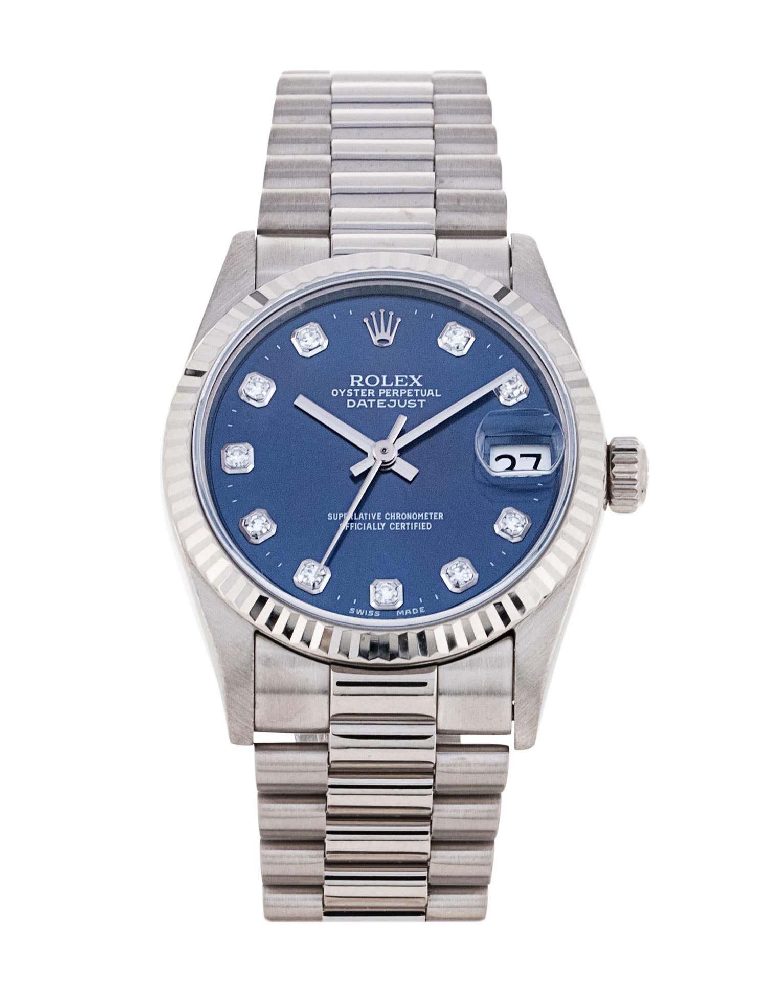 Rolex Mid Size Datejust Blue Diamond Dial Bracelet Strap