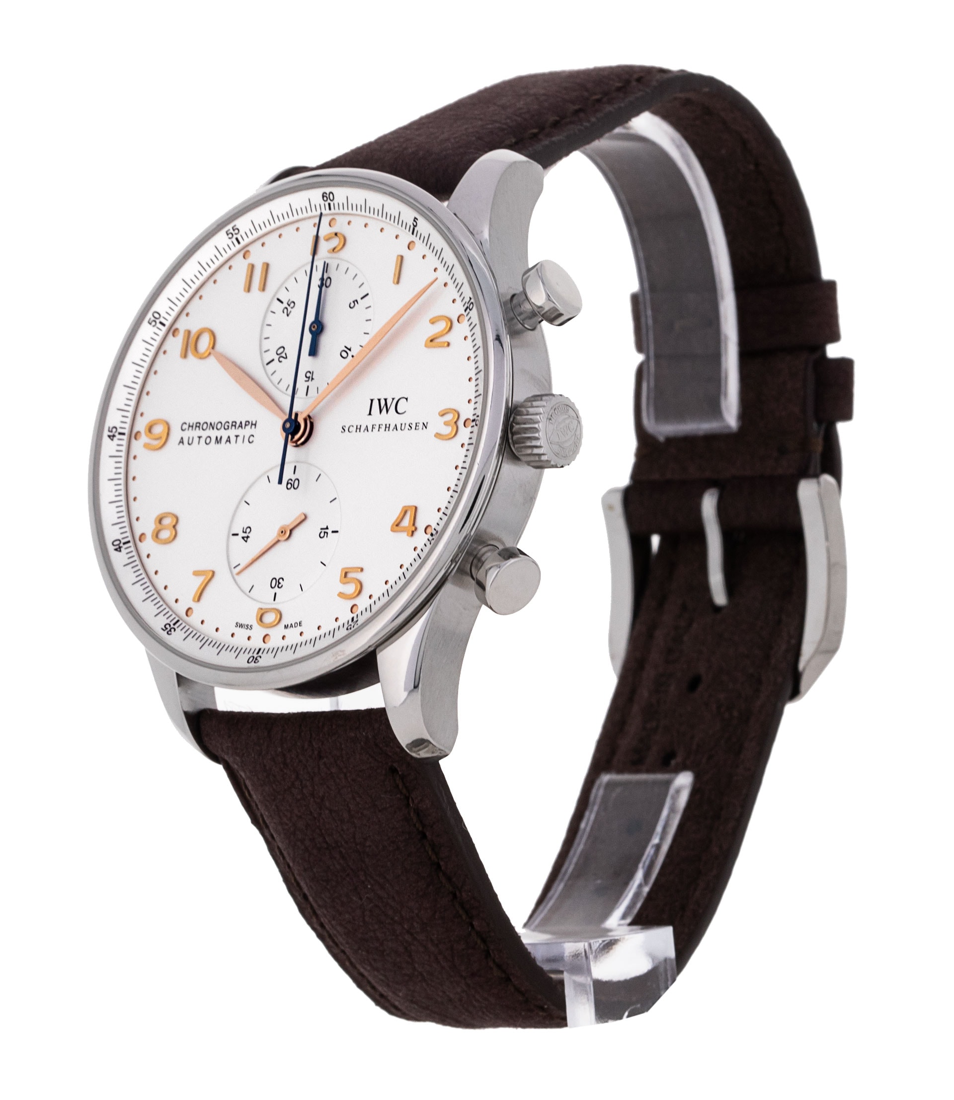 IWC Portugieser Chrono Silver Arabic Dial Leather Strap