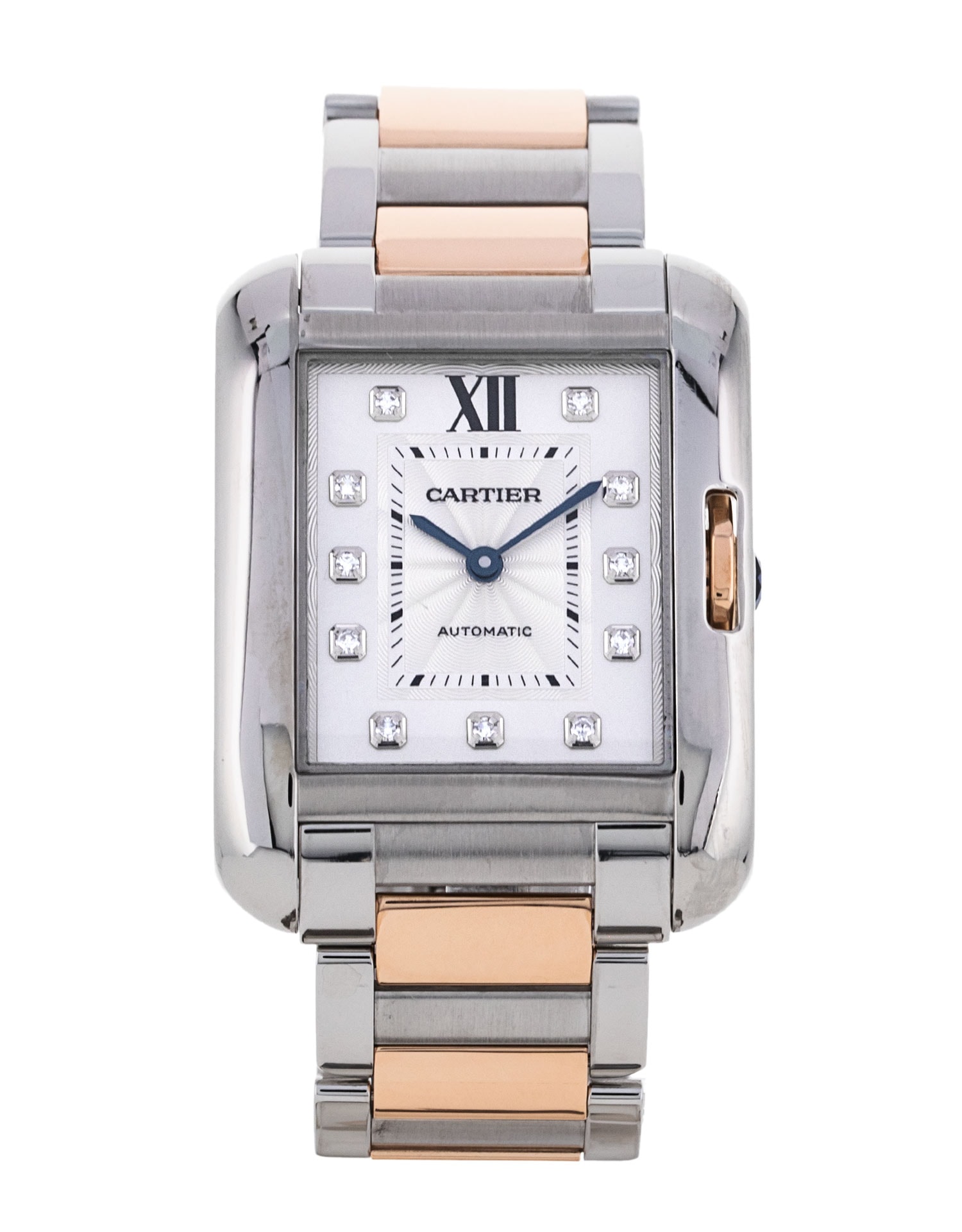 Cartier Tank Anglaise Silver Diamond Dial Bracelet Strap