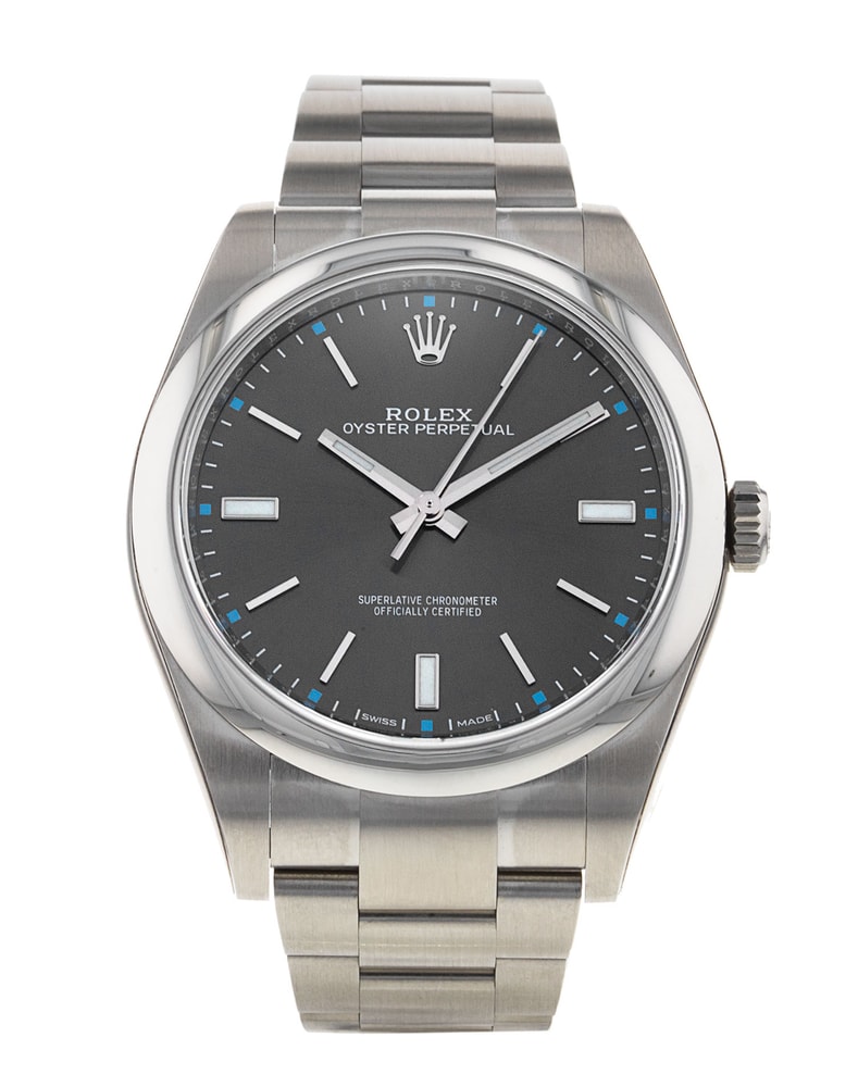 Rolex Oyster Perpetual Rhodium Baton Dial Bracelet Strap