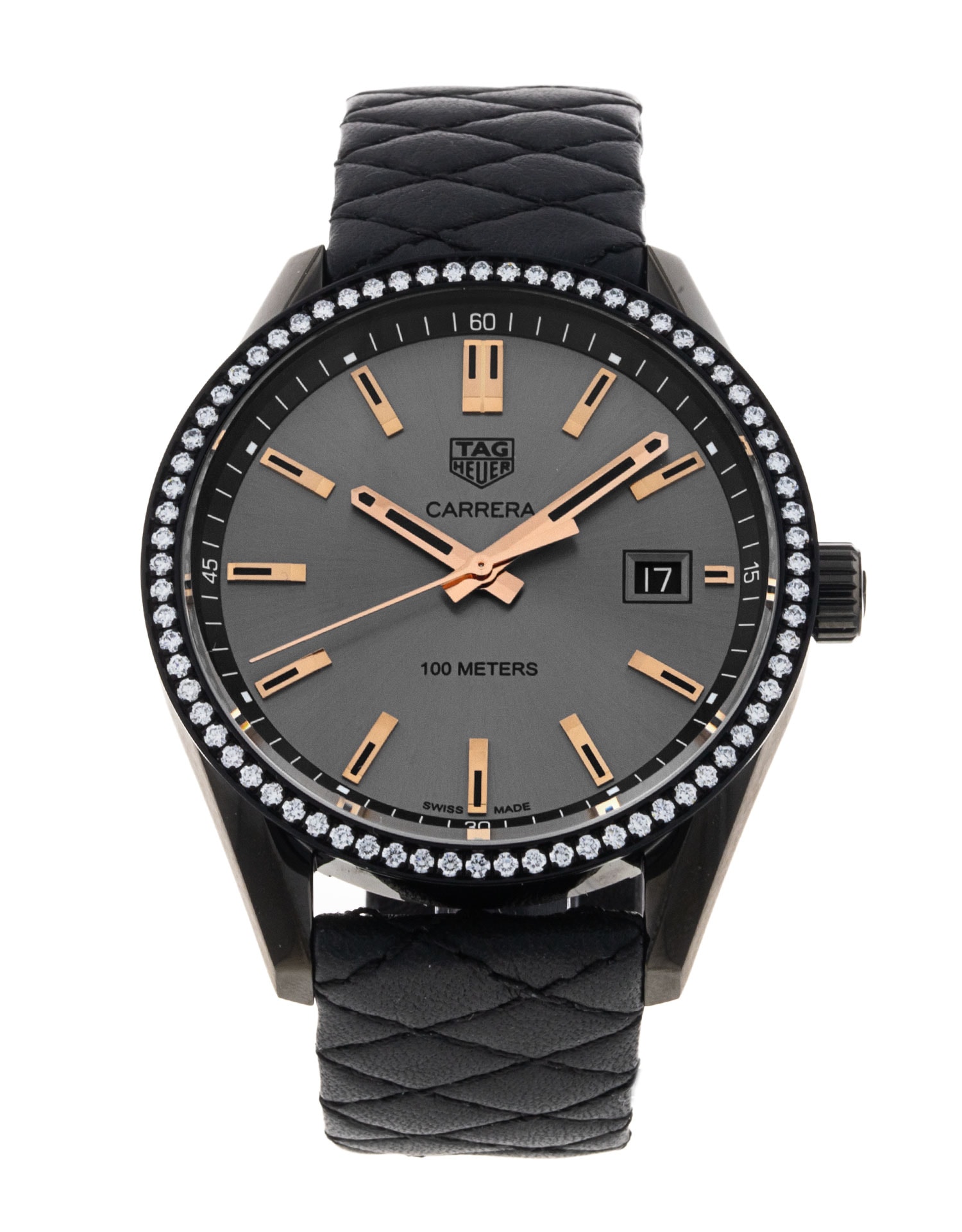 Tag Heuer Carrera Ladies Black Baton Dial Leather Strap