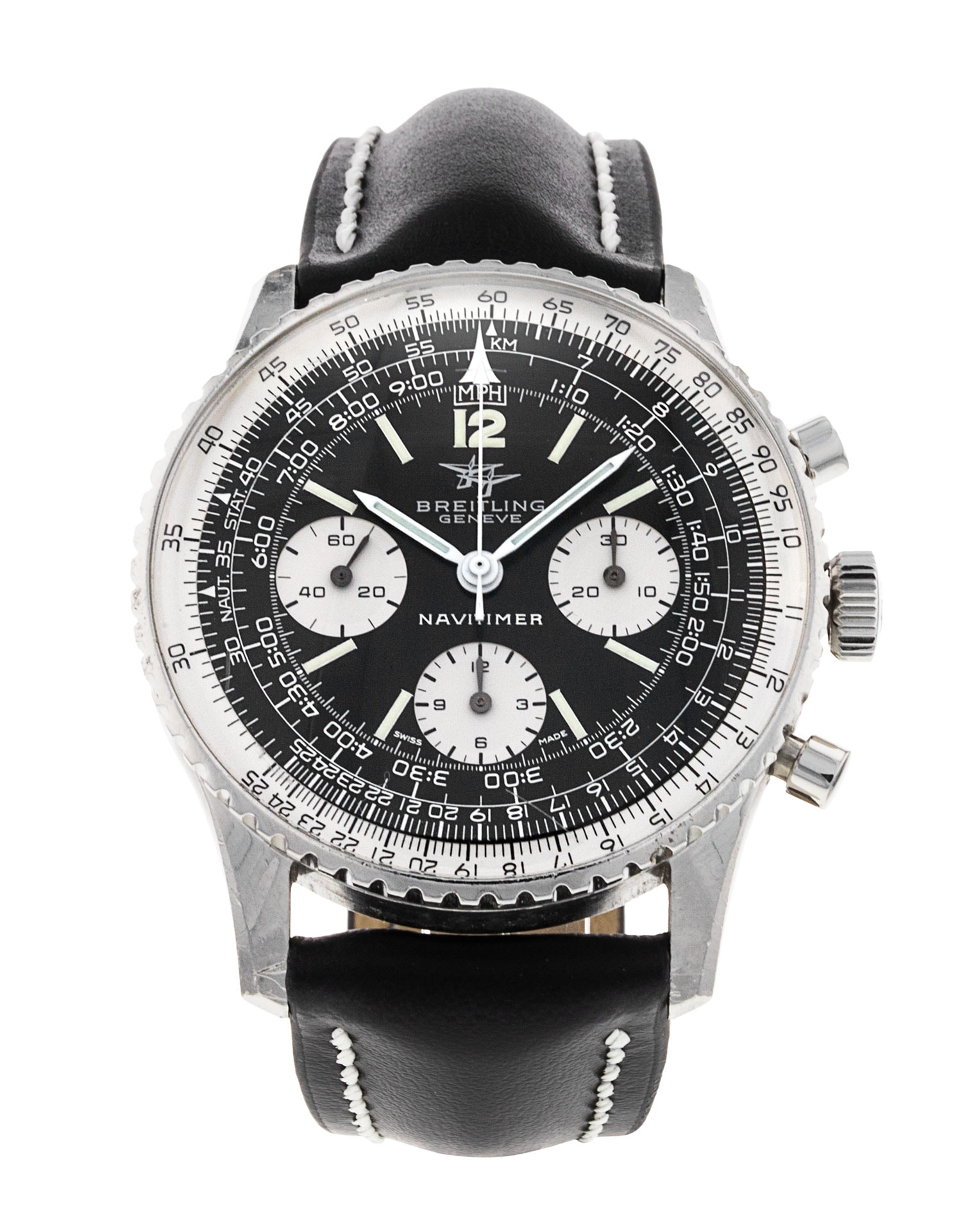 Breitling Old Navitimer Black Baton Dial Leather Strap
