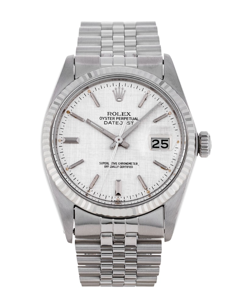 Rolex Datejust Silver Linen Baton Dial Bracelet Strap