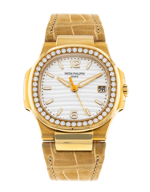 Patek Philippe Nautilus White Baton Dial Leather Strap