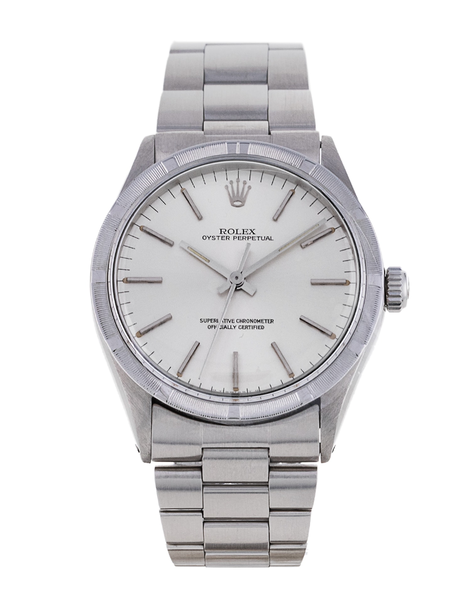 Rolex Oyster Perpetual Silver Baton Dial Bracelet Strap