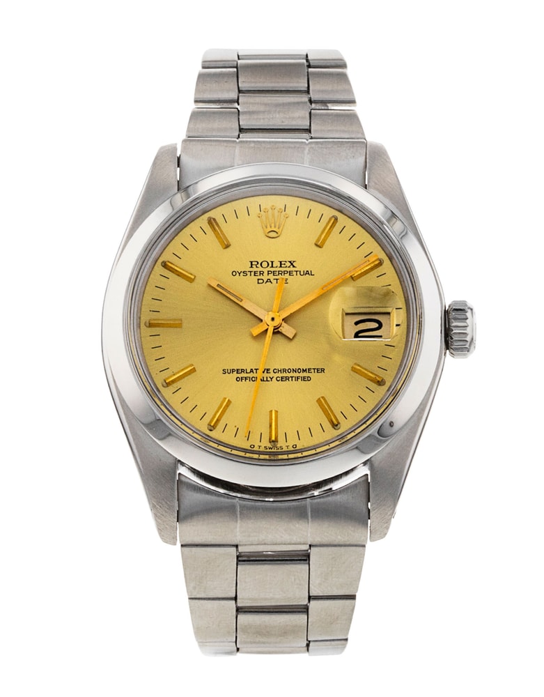 Rolex Oyster Perpetual Date Champagne Baton Dial