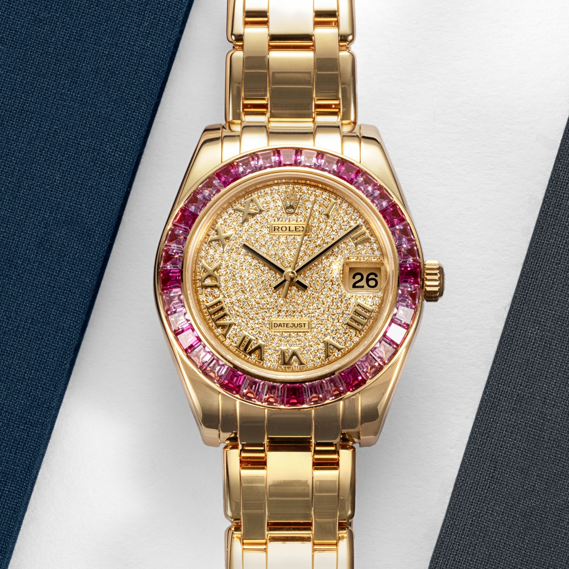 Rolex Pearlmaster Diamond Paved Dial Bracelet Strap