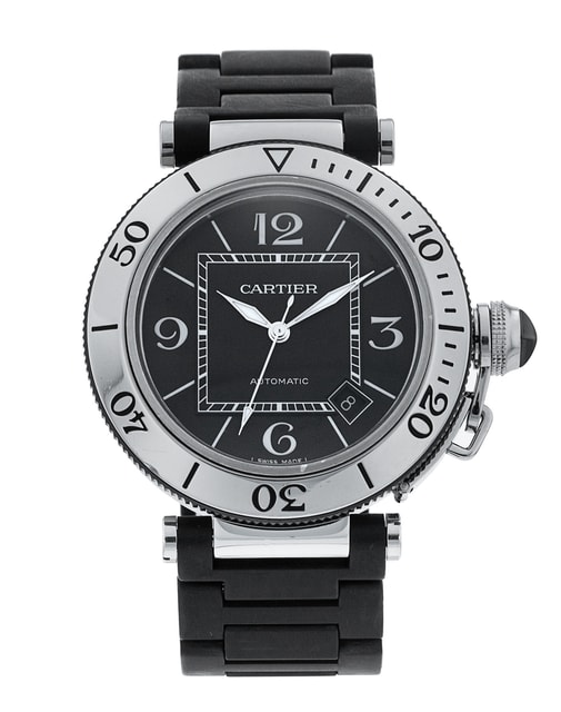 Cartier Pasha Black Quarter Arabic Dial Rubber Strap