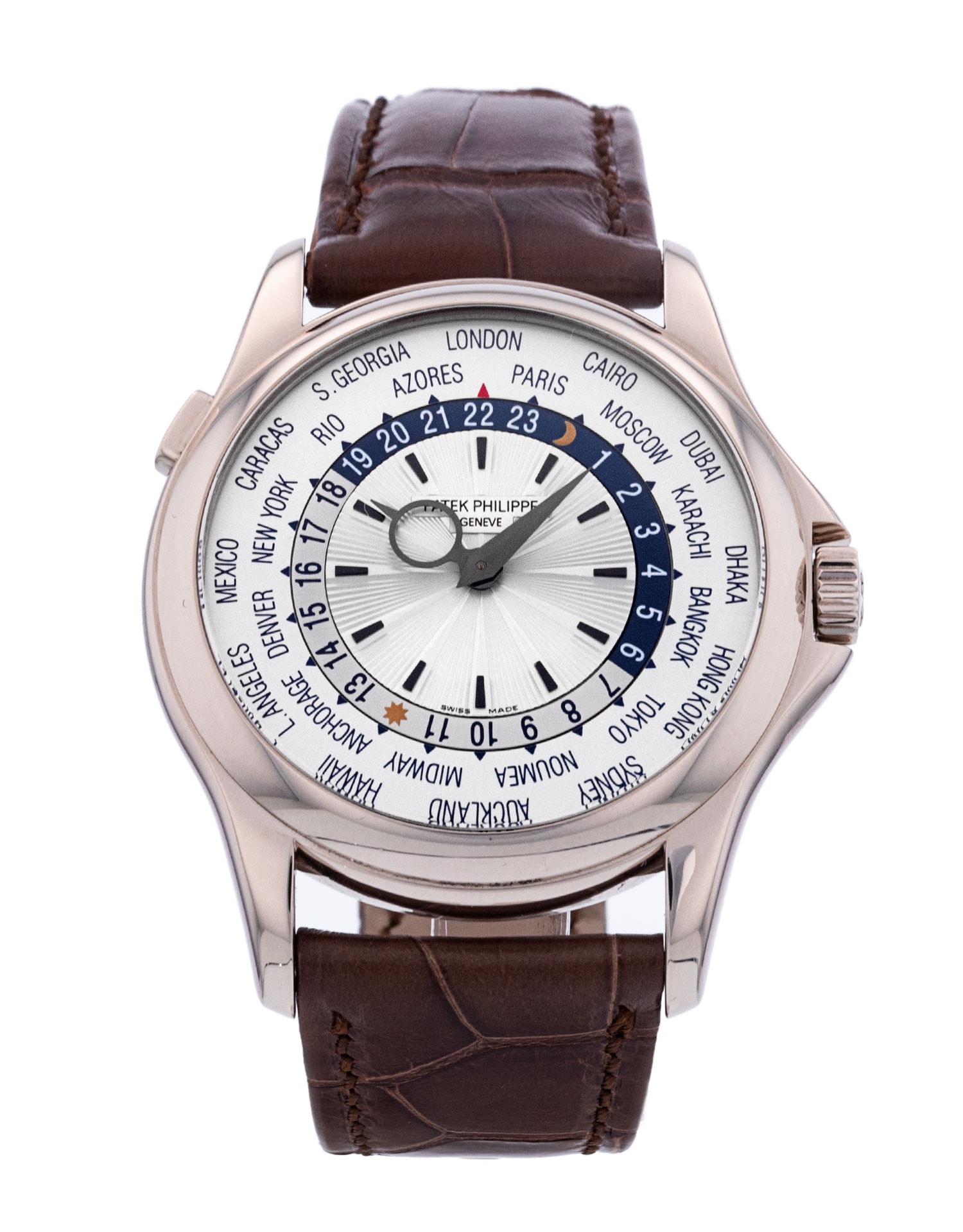 Patek Philippe World Time Silver Dial Leather Strap