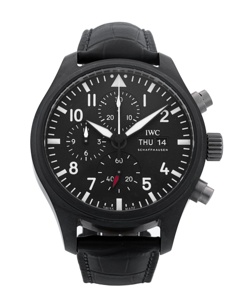 IWC Pilot's Chrono Black Arabic Dial Leather Strap