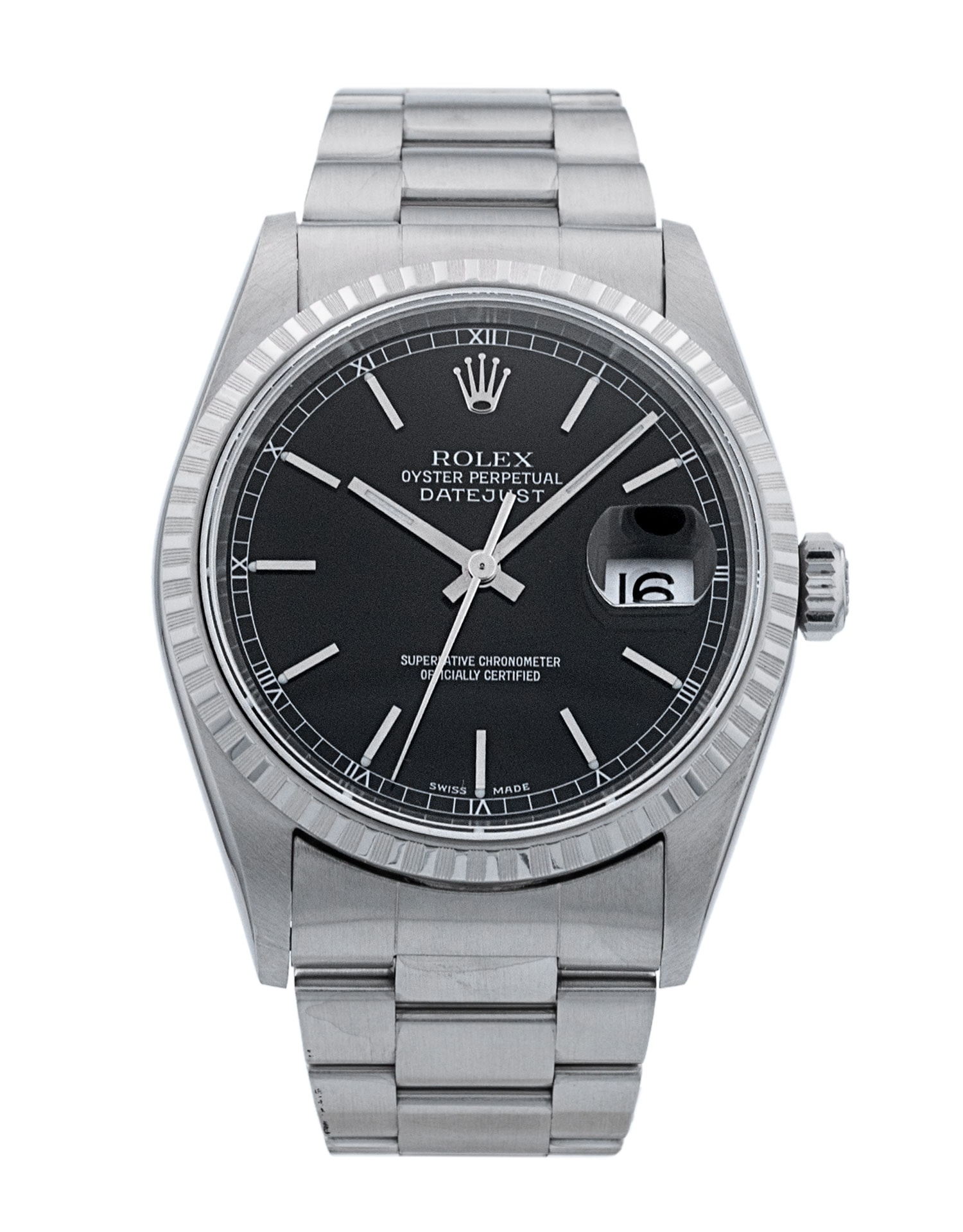 Rolex Datejust 16220 Black Baton Dial Bracelet Strap