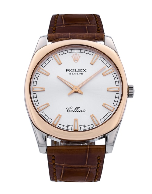 Rolex Cellini 4243 9 White Baton Dial Leather Strap