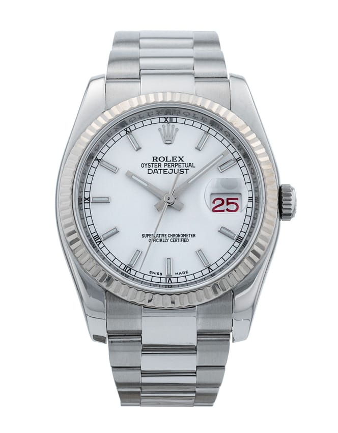 Rolex Datejust 116234 - White Baton Dial & Bracelet Strap