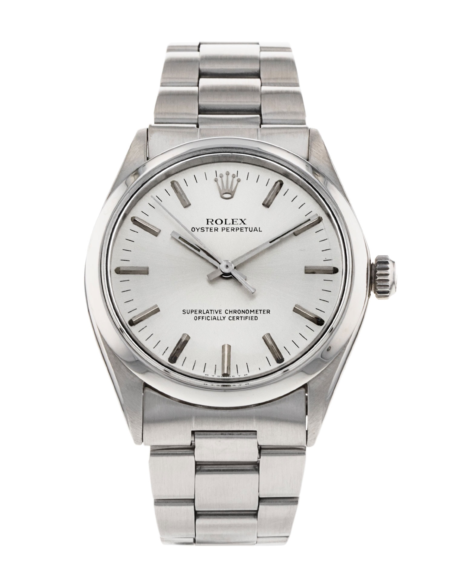 Rolex Oyster Perpetual Silver Baton Dial Bracelet Strap