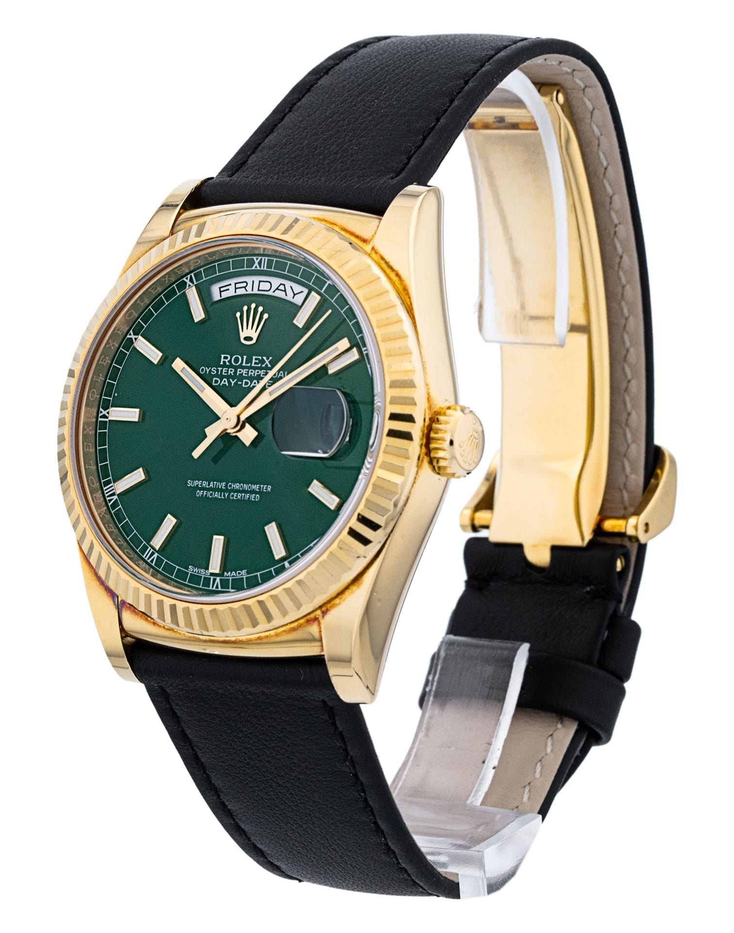 Rolex Day-Date 118138 - Green Baton Dial & Leather Strap Rolex Day-Date 118138 - Green Baton Dial & Leather Strap
