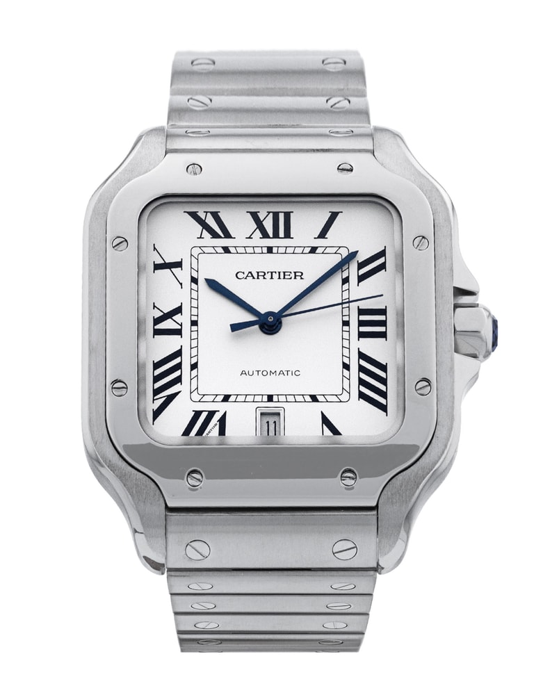 Cartier Santos Silver Roman Numeral Dial Bracelet Strap