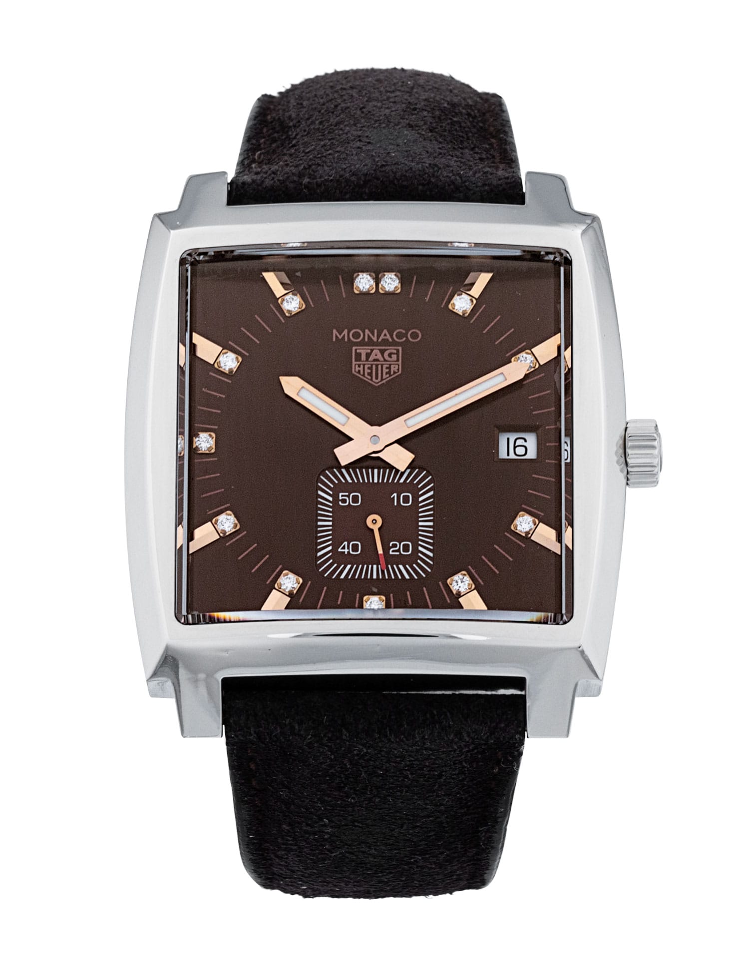 Tag Heuer Monaco Brown Diamond Dial Leather Strap