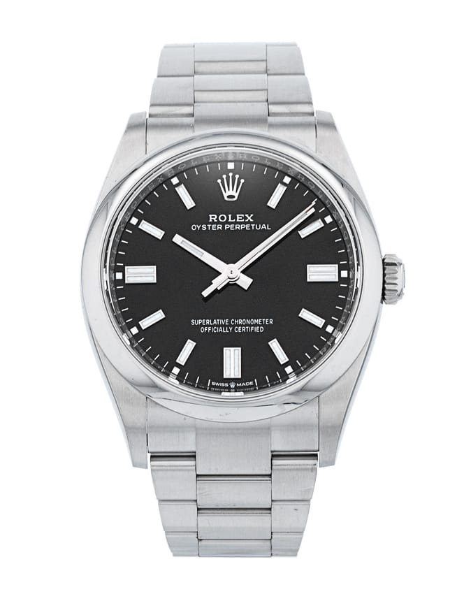 Rolex Oyster Perpetual - Black Baton Dial & Bracelet Strap