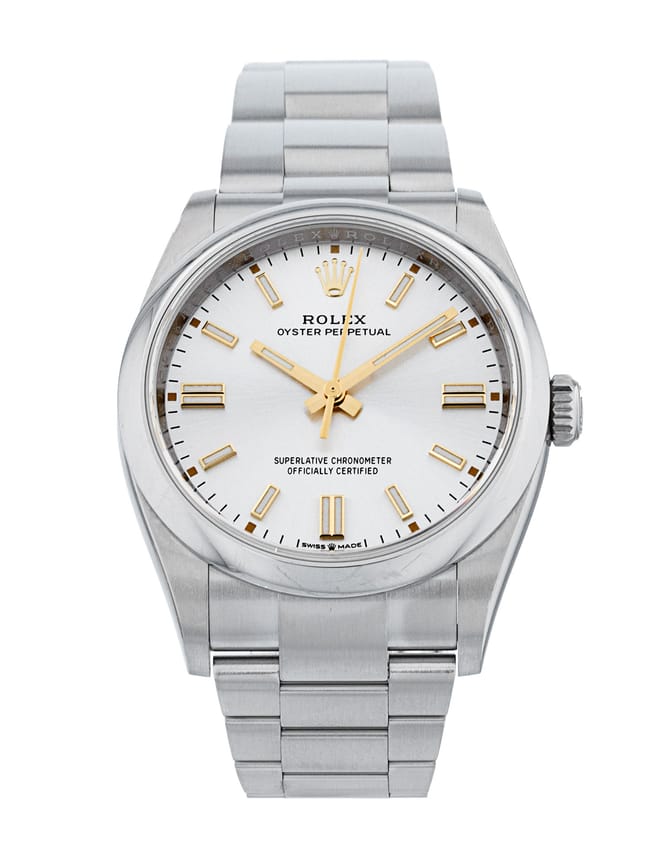 Rolex Oyster Perpetual - Silver Baton Dial & Bracelet Strap