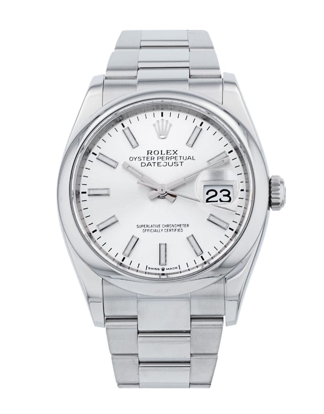 Rolex Datejust 126200 - Silver Baton Dial & Bracelet Strap