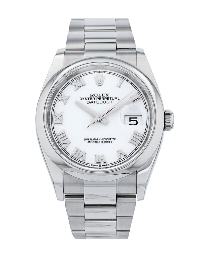 Rolex Datejust - White Roman Numeral Dial & Bracelet Strap