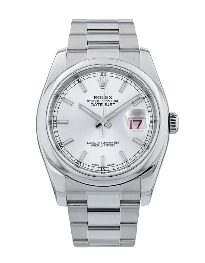 Rolex Datejust 116200 - Silver Baton Dial & Bracelet Strap