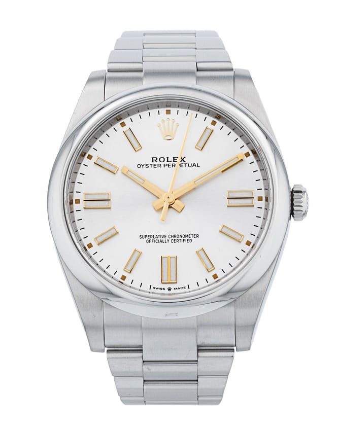 Rolex Oyster Perpetual - Silver Baton Dial & Bracelet Strap