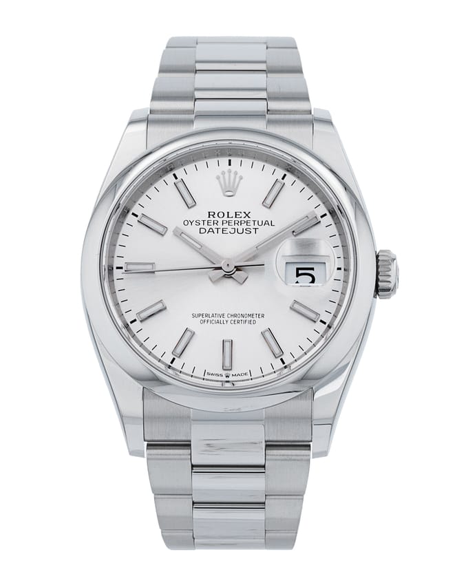 Rolex Datejust 126200 - Silver Baton Dial & Bracelet Strap