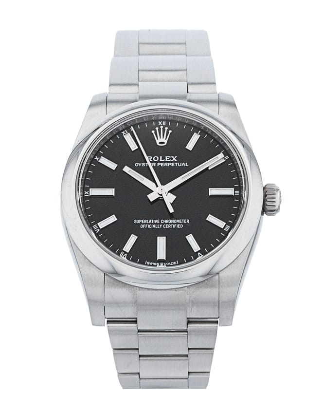 Rolex Oyster Perpetual - Black Baton Dial & Bracelet Strap