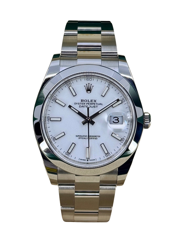 Rolex Datejust 41 126300 - White Baton Dial & Bracelet Strap