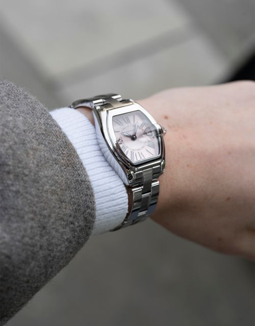 Cartier Roadster Pink Roman Numeral Dial Bracelet Strap