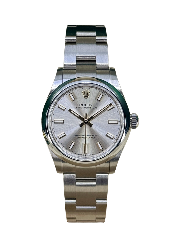 Rolex Oyster Perpetual - Silver Baton Dial & Bracelet Strap