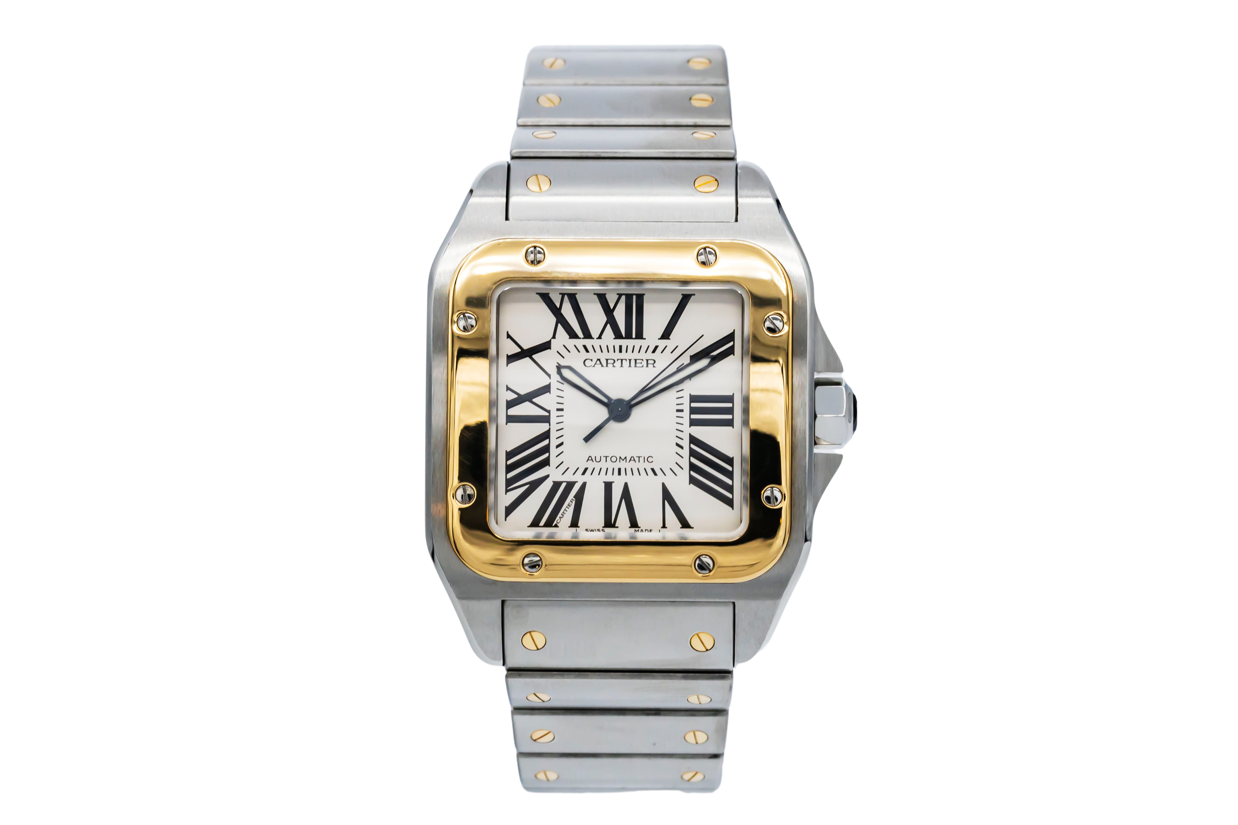 Cartier Santos 100 Silber römische Ziffern Zifferblatt