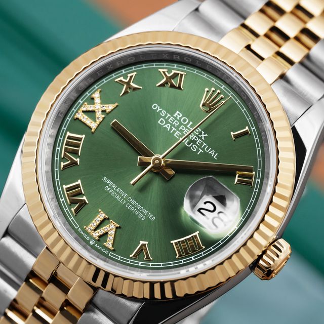 Rolex Datejust Olive Green Diamond Dial Bracelet Strap