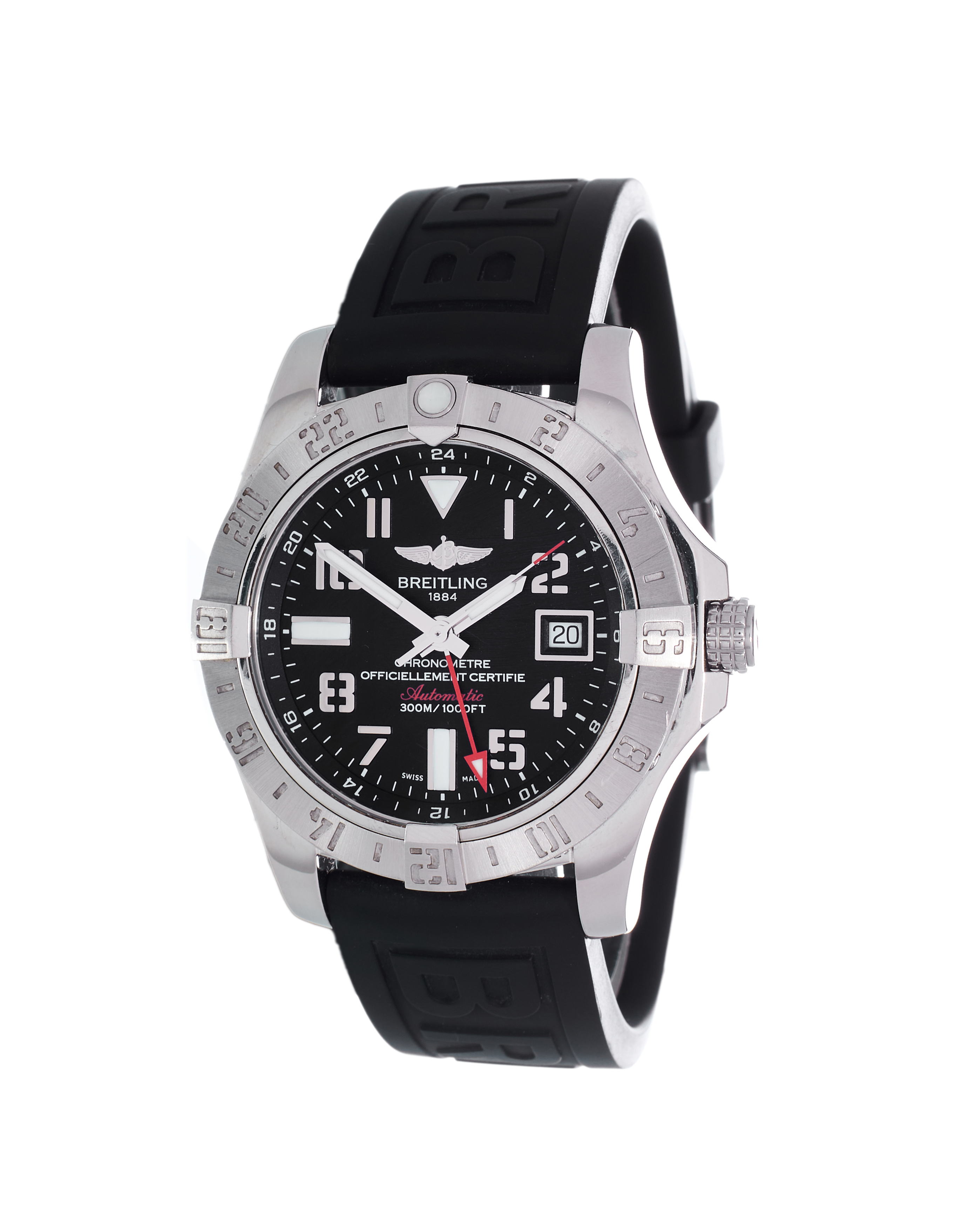 Breitling Avenger II GMT Black Arabic Dial Rubber Strap