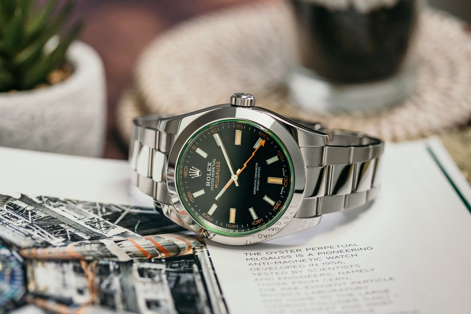 Rolex Milgauss 116400 GV Black Baton Dial Bracelet Strap