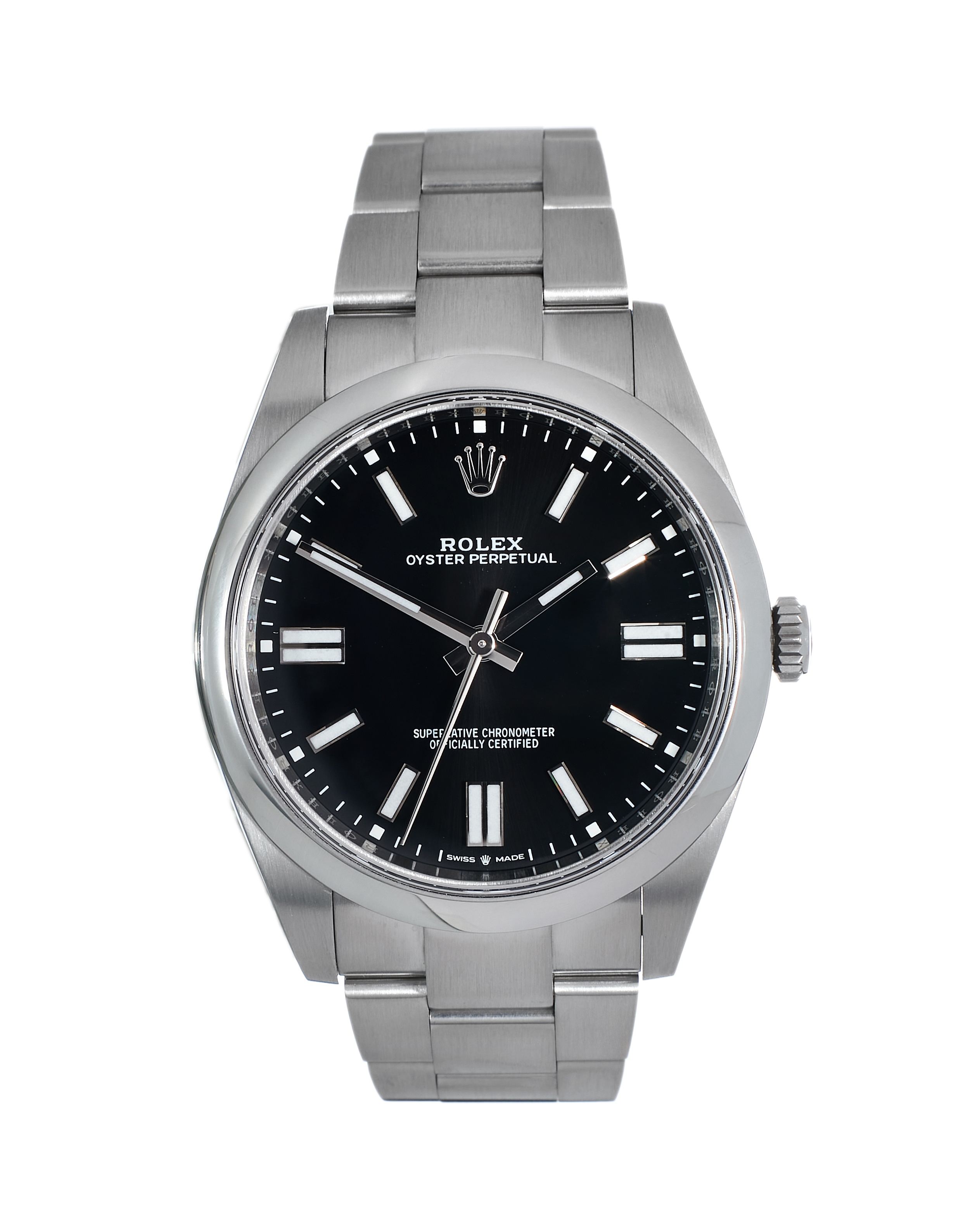 Rolex Oyster Perpetual Black Baton Dial Bracelet Strap
