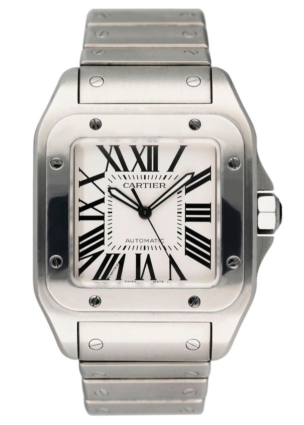 Cartier Santos 100 - Silver Roman Numeral Dial