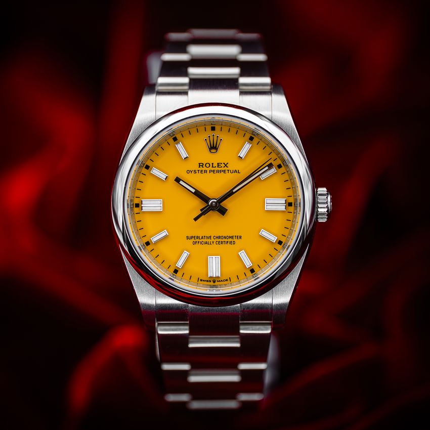 Rolex Oyster Perpetual - Yellow Baton Dial & Bracelet Strap