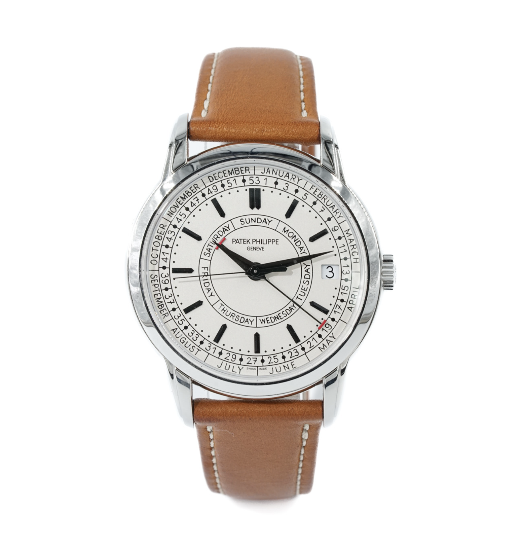 Patek Philippe Complications Silver Dial Leather Strap