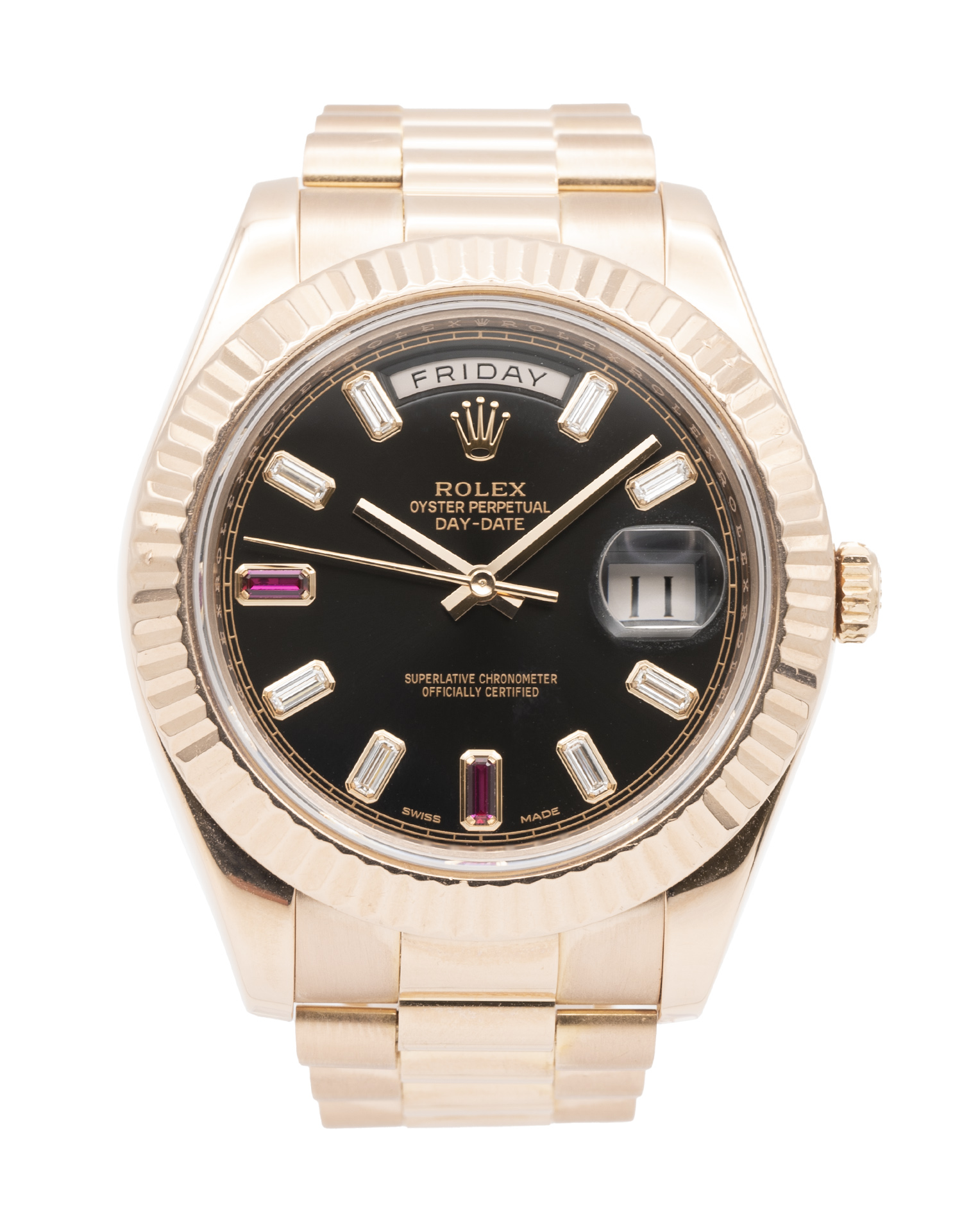Rolex Day-Date II Black set with Rubies Diamonds Dial