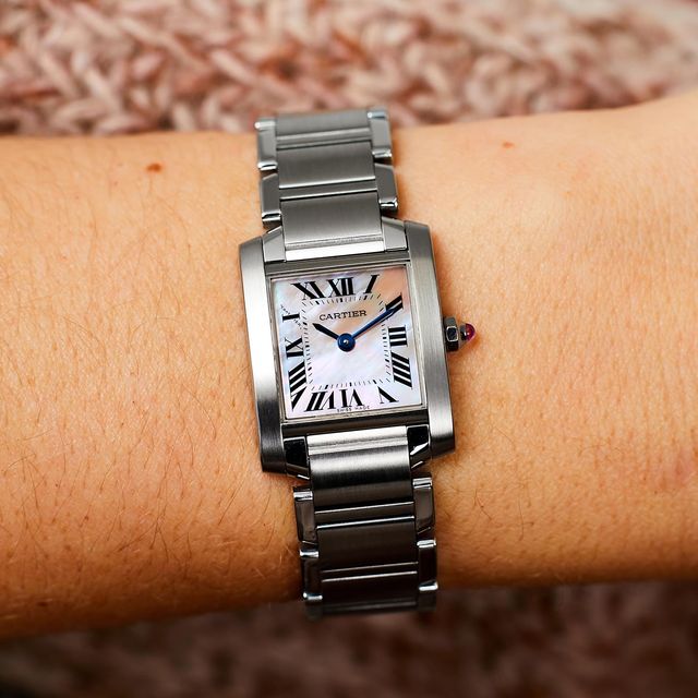 Cartier Tank Francaise Mother of Pearl Pink Roman Numeral Dial