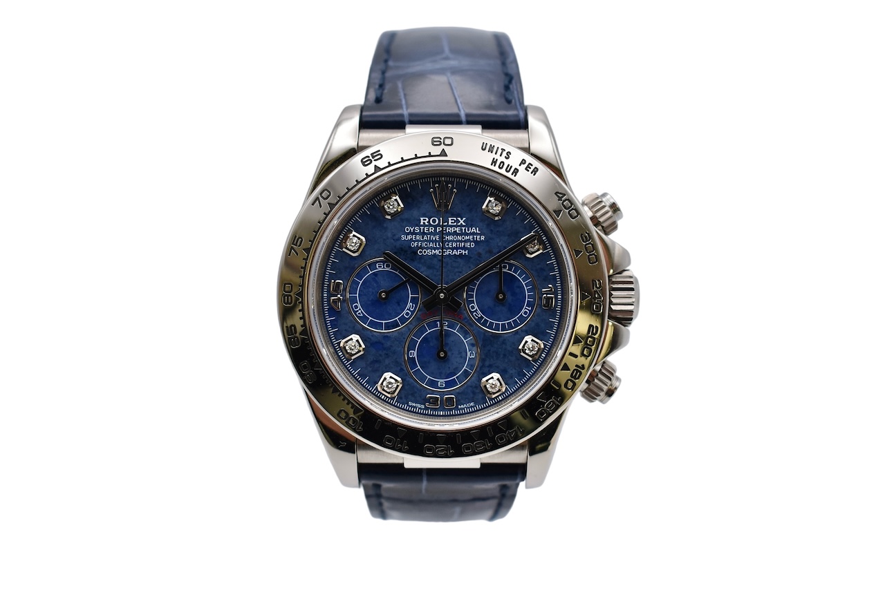 Rolex Daytona 16519 Sodalite Diamond Dial Leather Strap